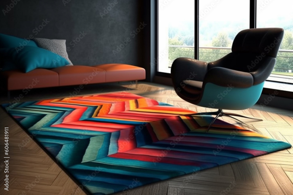 Poster A geometric-inspired rug with a bold and eye-catching pattern, instantly transforming a room with its modern and stylish design. Generative AI technology.