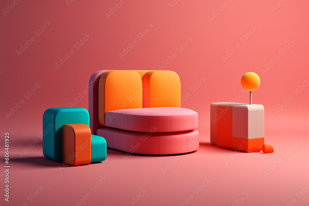 Poster a collection of geometric-inspired furniture, with clean lines and minimalist designs, offering both