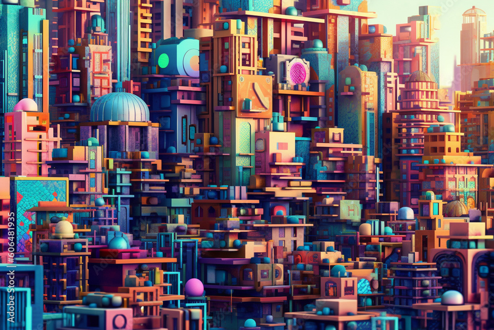 Leinwandbilder a digital illustration of a futuristic cityscape with geometric skyscrapers and intricate geometric 