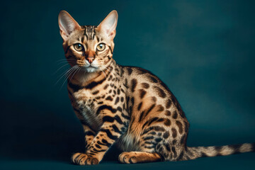 Playful Gold Bengal Cat Lying and Looking Curious in Camera. Ai generated