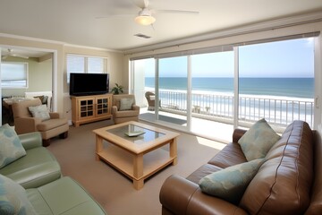 Naklejka na ściany i meble beach view living room. generative Ai
