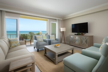 Fototapeta na wymiar beach view living room. generative Ai