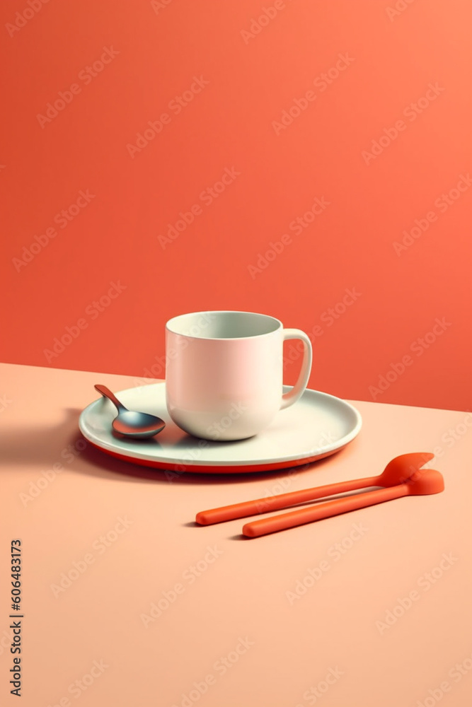 Poster a minimalistic ceramic or porcelain tableware set with clean and uncluttered forms, generative ai te