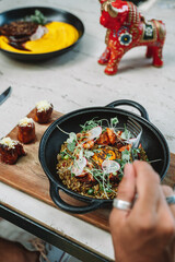 Seafood rice with shrimp and salad