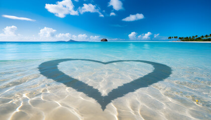 Heart shaped water reflection on the sand. Generative AI