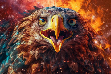 A digital illustration of a Eagle engulfed in flames, symbolizing destruction, chaos, or revolution.  Generative AI technology.