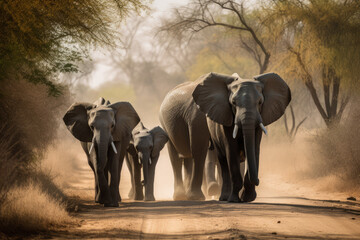 Naklejka na ściany i meble Ai generated illustration of Elephants in Africa