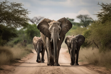 Ai generated illustration of Elephants in Africa