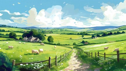 Obraz premium Watercolor Farm with Generative AI