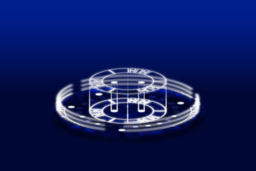 Isometric image. The holographic technology. Dark blue and gradient background.