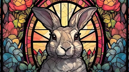 Naklejka na ściany i meble Rabbit stained glass with Generative AI