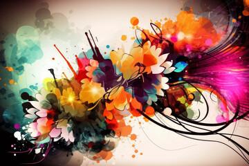 Ai generated illustration of abstract flower with colored paint strokes