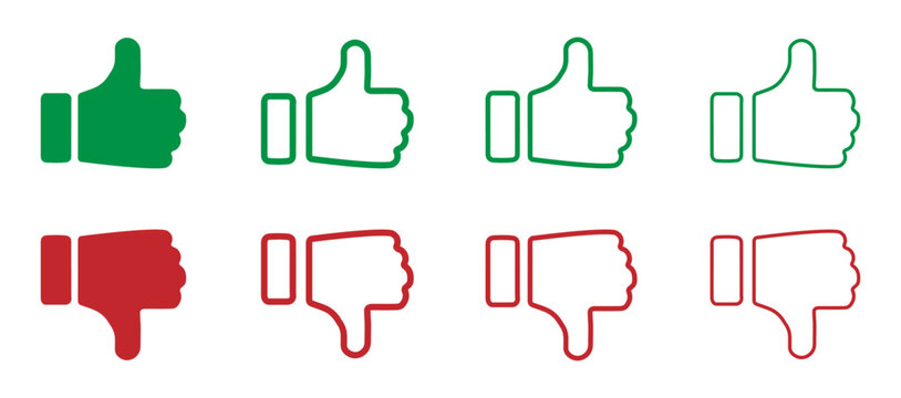 Thumb up and thumb down flat vector icons collection isolated  white background