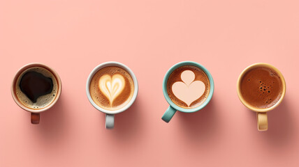 Assortment of coffee in cup on pastel background