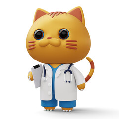 Cute doctor cat, 3d cartoon cat character, 3d rendering