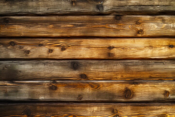Close up of wooden wall made of planks or logs or logs. Generative AI.