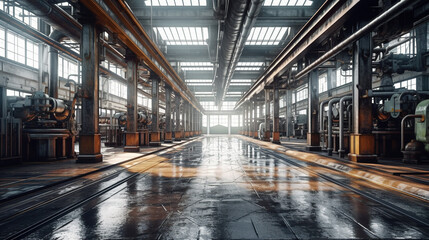 Efficiency in Motion, Exploring the Interior of a Large Clean Modern Factory, Generative AI