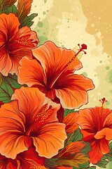 The illustration of colorful hibiscus flowers, AI contents by firefly