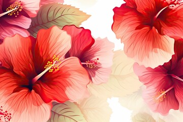 The illustration of colorful hibiscus flowers, AI contents by firefly
