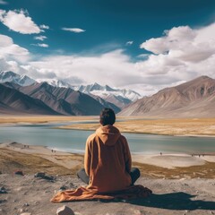 Dreamy Escape Software Engineer Picturing a High-Quality, Aesthetic Trip to Ladakh generative ai - obrazy, fototapety, plakaty
