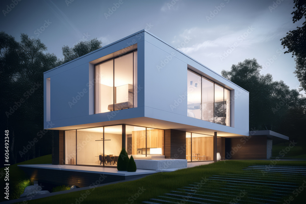 Wall mural Ai generated illustration of modern cubic villa