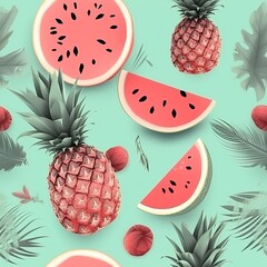 watermelon and ananas on mint color 