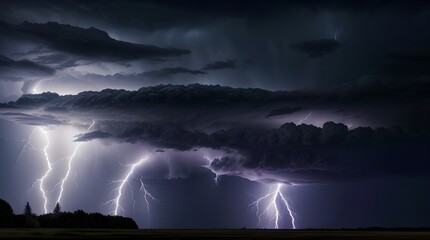 Naklejka na ściany i meble awe-inspiring display of a thunderstorm in detail, lightning illuminating the dark sky