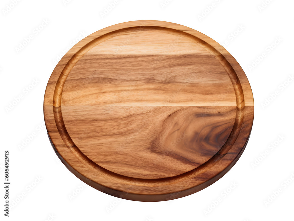 Wall mural Wooden cutting board isolated on a transparent and white background, top view. png