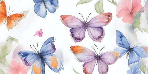 Fototapeta na wymiar Butterflies with flowers on a white background.