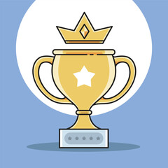 A golden trophy with a crown on top of it. Isolated Vector Illustration