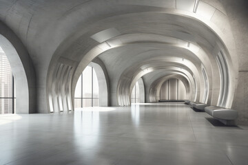 Architectural design of modern concrete hall, Generative ai