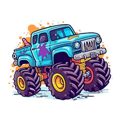 Monster Truck Jumping pop art style, Monster Truck Sticker, pastel cute colors