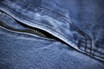The texture of the blue jeans with the detail of the fabric.