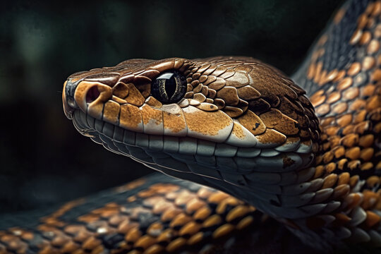 Image of a ferocious snake head. Reptile. Animals. Illustration. Generative AI.