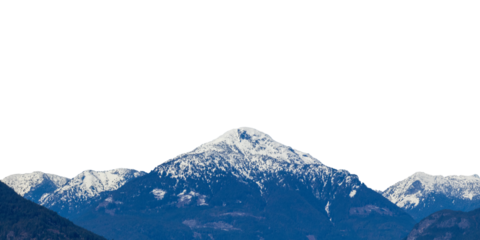 Snow capped mountain range. Mountain covered by ice, snow and trees. Squamish, BC, Canada. PNG transparent image.