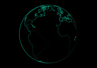 Trazado del planeta Tierra en tozo verde brillante sobre fondo negro - obrazy, fototapety, plakaty