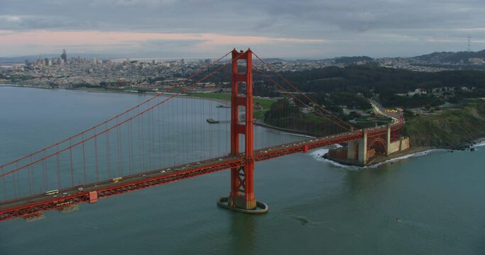 Aerial view of the Golden Gate Bridge in San Francisco. USA. Daylight. Shot in  8K.