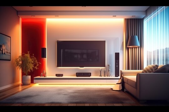 Tv Screen In Modern Living Room. Ai