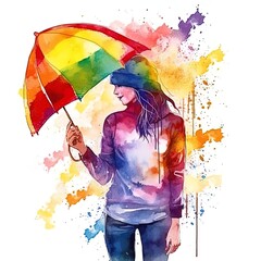 person in watercolor style, celebrating pride month, LGBTQ+ colors, LGBTQ+, pride month
