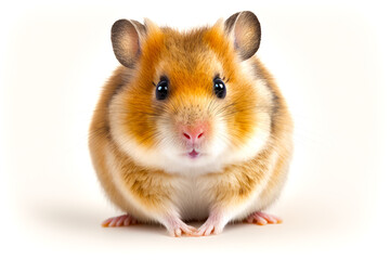 Close up of hamster looking at the camera with white background. Generative AI.