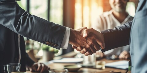 A business owner shaking hands with an insurance agent, concept of Risk Management, created with Generative AI technology - obrazy, fototapety, plakaty