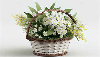 White flowers growing in a basket on white background Ai generated image