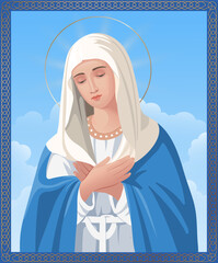 Feast of the immaculate conception. Holy  Mary. Virgin of Tenderness.  Orthodoxy and Catholicism. Vector icon - obrazy, fototapety, plakaty