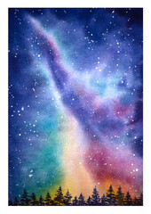Hand drawn watercolor night sky. Watercolor star sky.