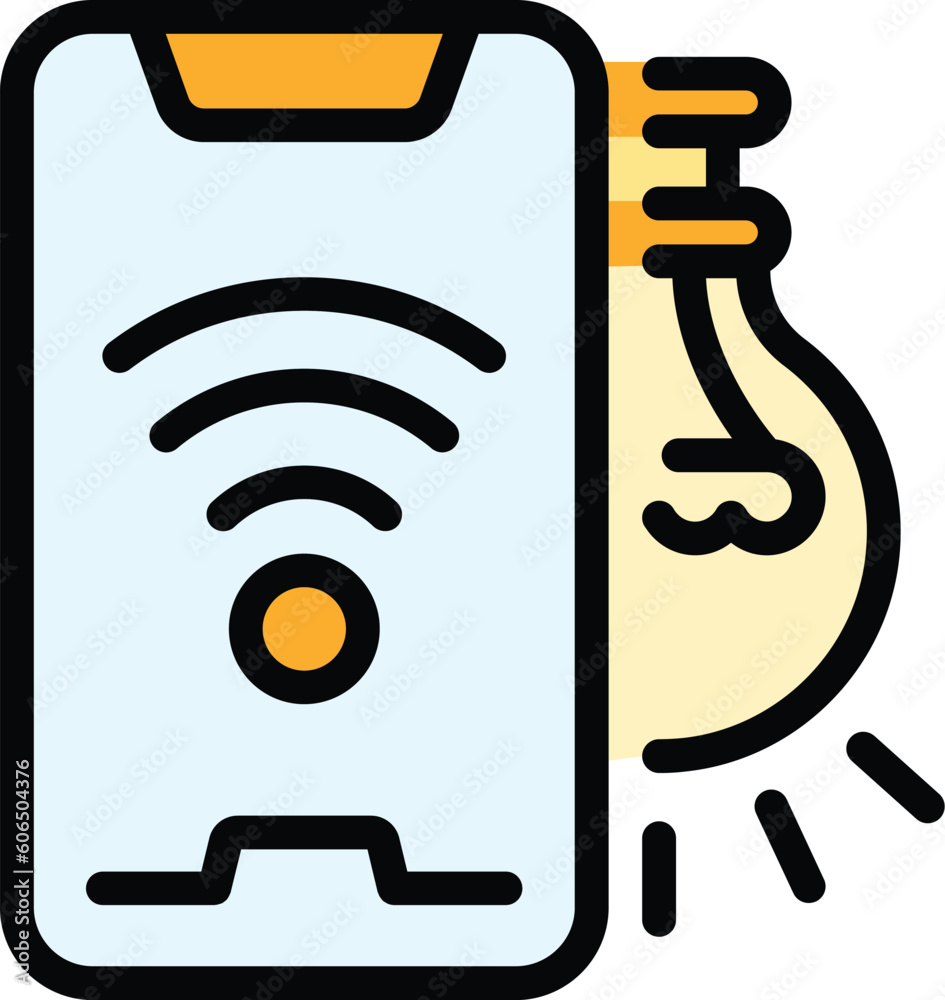 Poster smartphone control smart lightbulb icon. outline smartphone control smart lightbulb vector icon for 