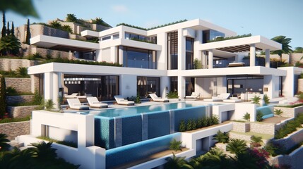 Villa with a swimming pool, generative AI