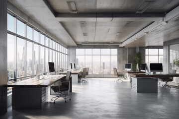 Contemporary concrete office interior, Generative ai