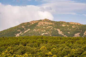 View of the mountains that form the Sierra de Guadalupe, Las Villuercas region in Extremadura, in the Montes de Toledo mountain range