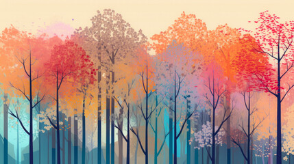 Decorative Pastel Shades Background Wallpaper Graphic Trees Texture Stylish Forest Landscape Artificial Intelligence
