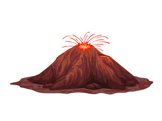 Vector illustration of vulcano with hot lava, fire explosion, isolated on white background